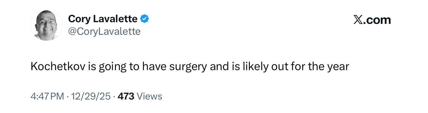 Kochetkov likely Out for the Year