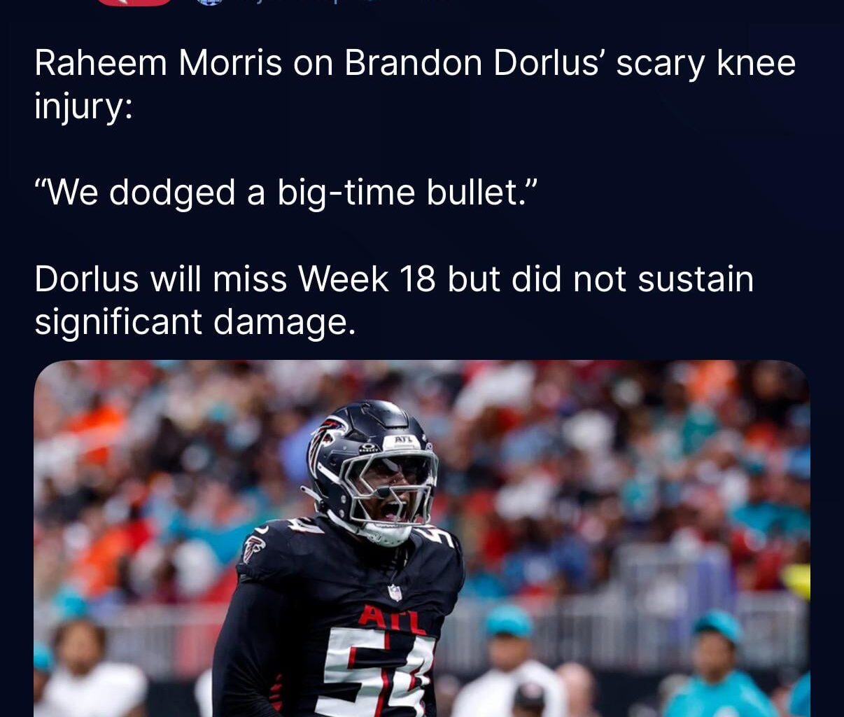 Brandon Dorlus will miss the team’s final game, but avoided any significant damage. Bless up!