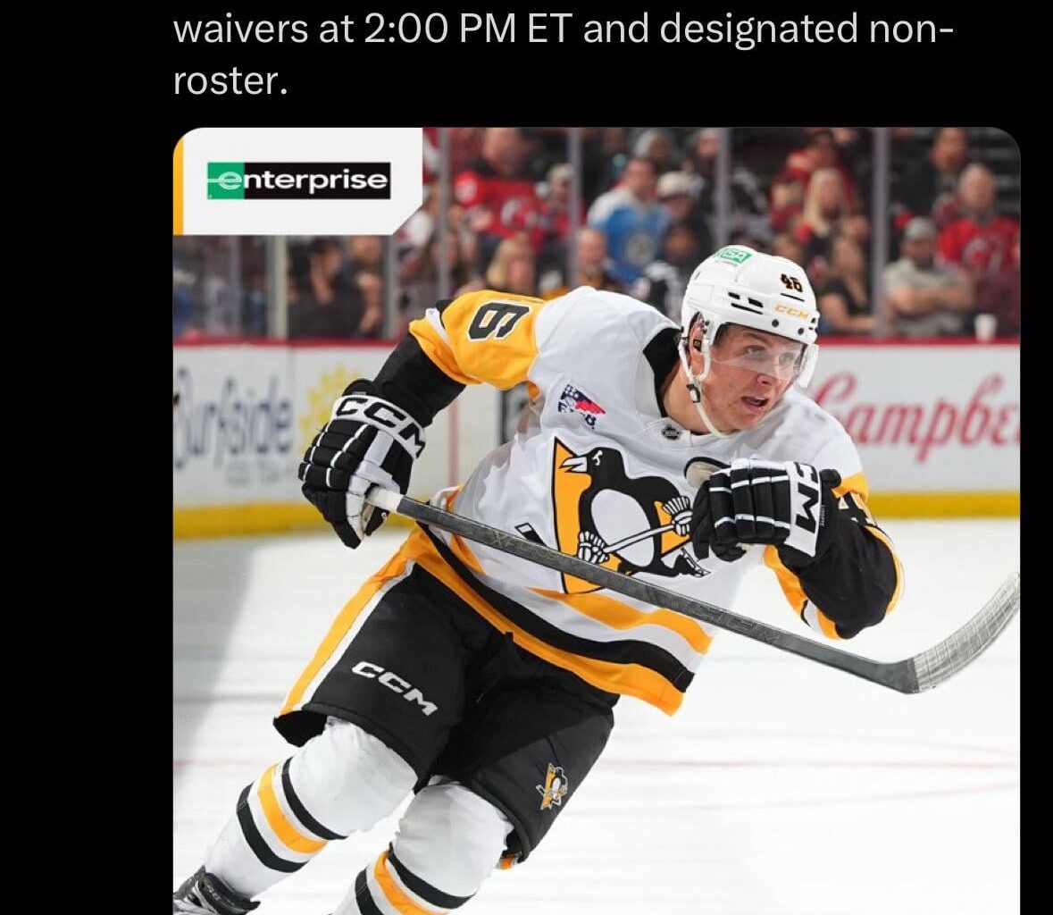 [Penguins] Forward Blake Lizotte has been activated from Injured Reserve. Forward Danton Heinen will be placed on waivers at 2:00 PM ET and designated non-roster.