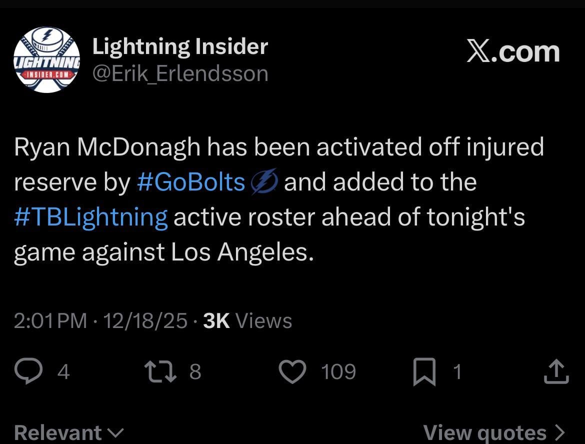 Mac probably back tonight