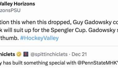 [Hockey Valley Horizons] Forgot to mention this when this dropped, Guy Gadowsky confirmed that Aiden Fink will suit up for the Spengler Cup. Gadowsky said that Fink broke his thumb.