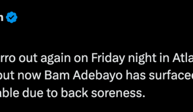 Not only is Tyler Herro out again on Friday night in Atlanta for Miami with his toe contusion, but now Bam Adebayo has surfaced on the injury report as questionable due to back soreness.