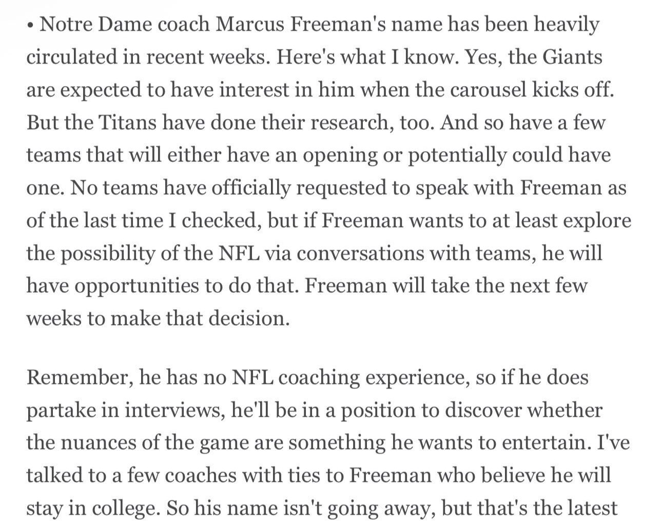 According to Jeremy Fowler, the Titans “have done their research” on Marcus Freeman