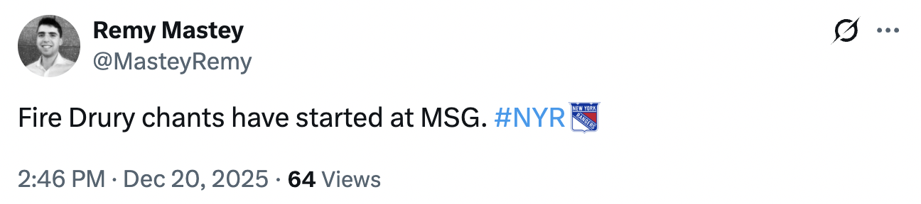 [Mastey] Fire Drury chants have started at MSG.
