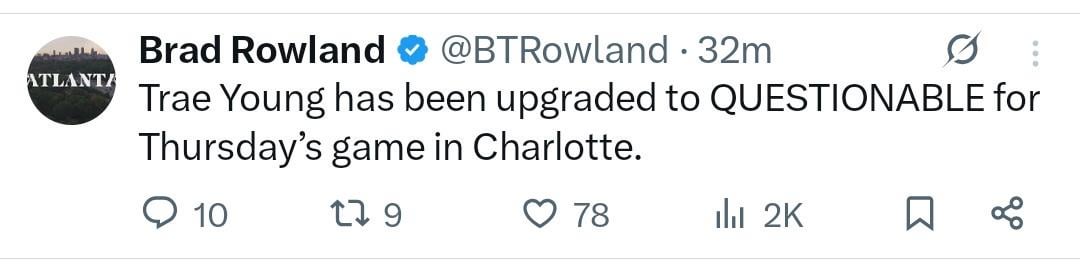 Injury report update: Trae Young - questionable