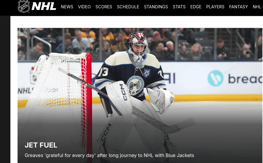 Jet On NHL Homepage