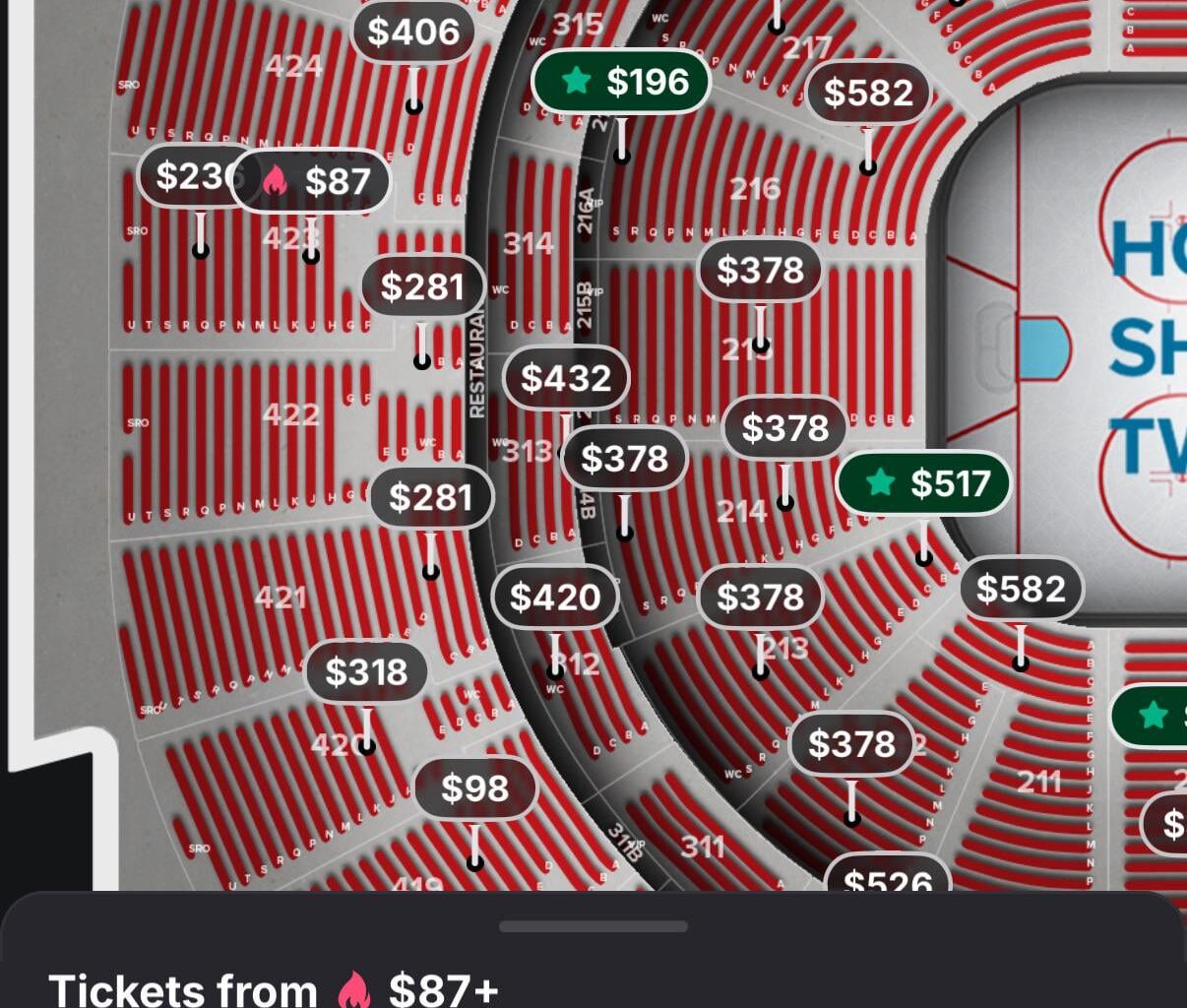 Ticket prices for tonight’s game