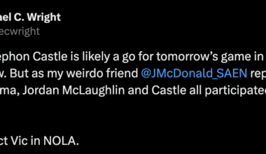 [Wright] Steph Castle (likely) back tomorrow!