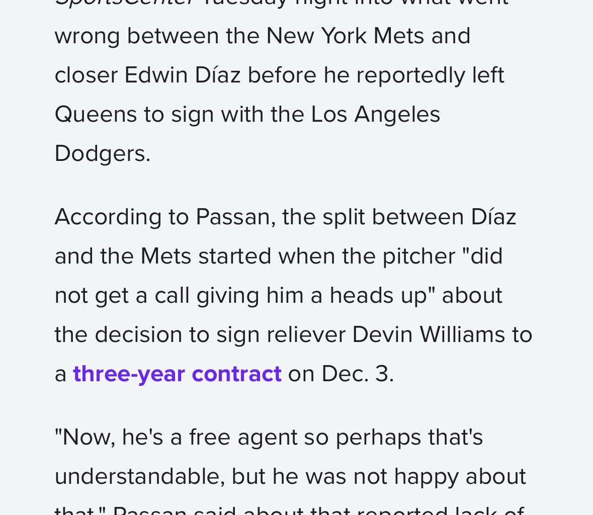 Former Mets closer Edwin Diaz caught off guard by Devin Williams acquisition per Passan