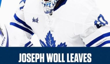 Joseph Woll was ruled out for the rest of the game after not starting the third period.