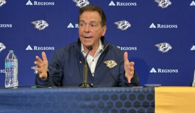 Nick Saban addressing the media at a press conference today