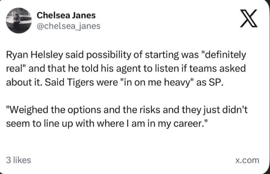 Ryan Helsley said possibility of starting was "definitely real" and that he told his agent to listen if teams asked about it