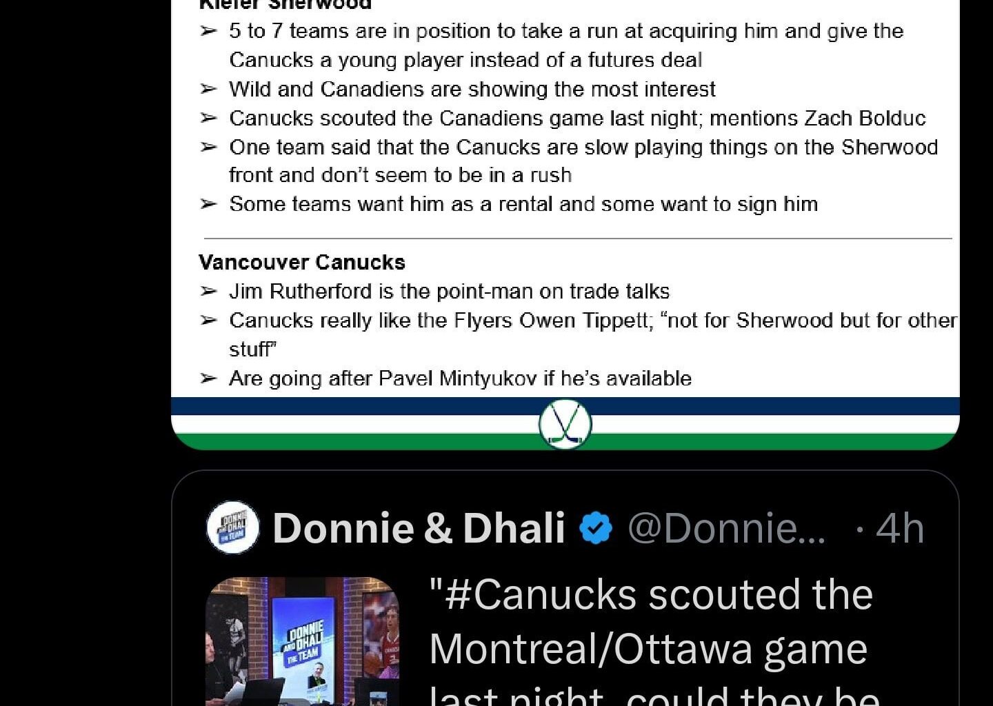 Dhaliwal: “Canucks really like Tippett. Not for Sherwood, but for other stuff.”