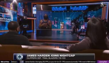 Taylor Rooks: "You are 1 of 4 players averaging 25/5/8 joining Luka, Jokic and Cade aka don't let him call you old..."  -James Harden: "Who said that? You just making up your own stuff now. Nobody said that but you"