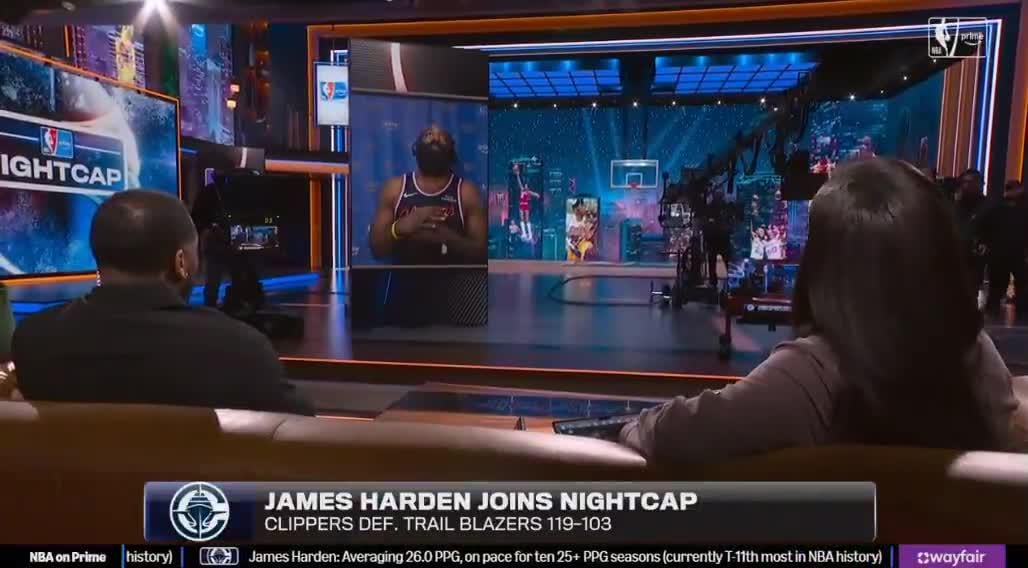 Taylor Rooks: "You are 1 of 4 players averaging 25/5/8 joining Luka, Jokic and Cade aka don't let him call you old..."  -James Harden: "Who said that? You just making up your own stuff now. Nobody said that but you"