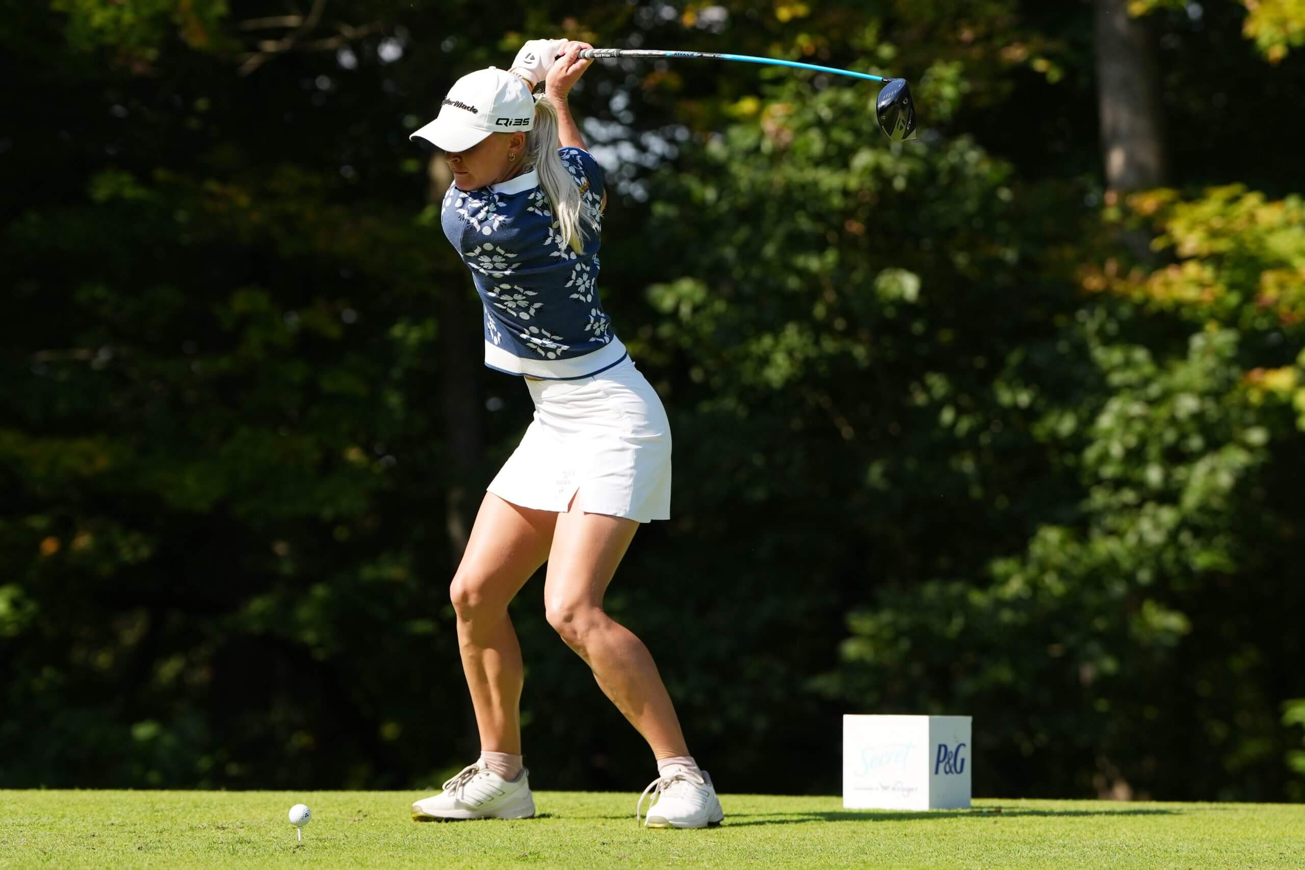 Charley Hull swings her driver to hit the golf ball during a LPGA tournament earlier this year.