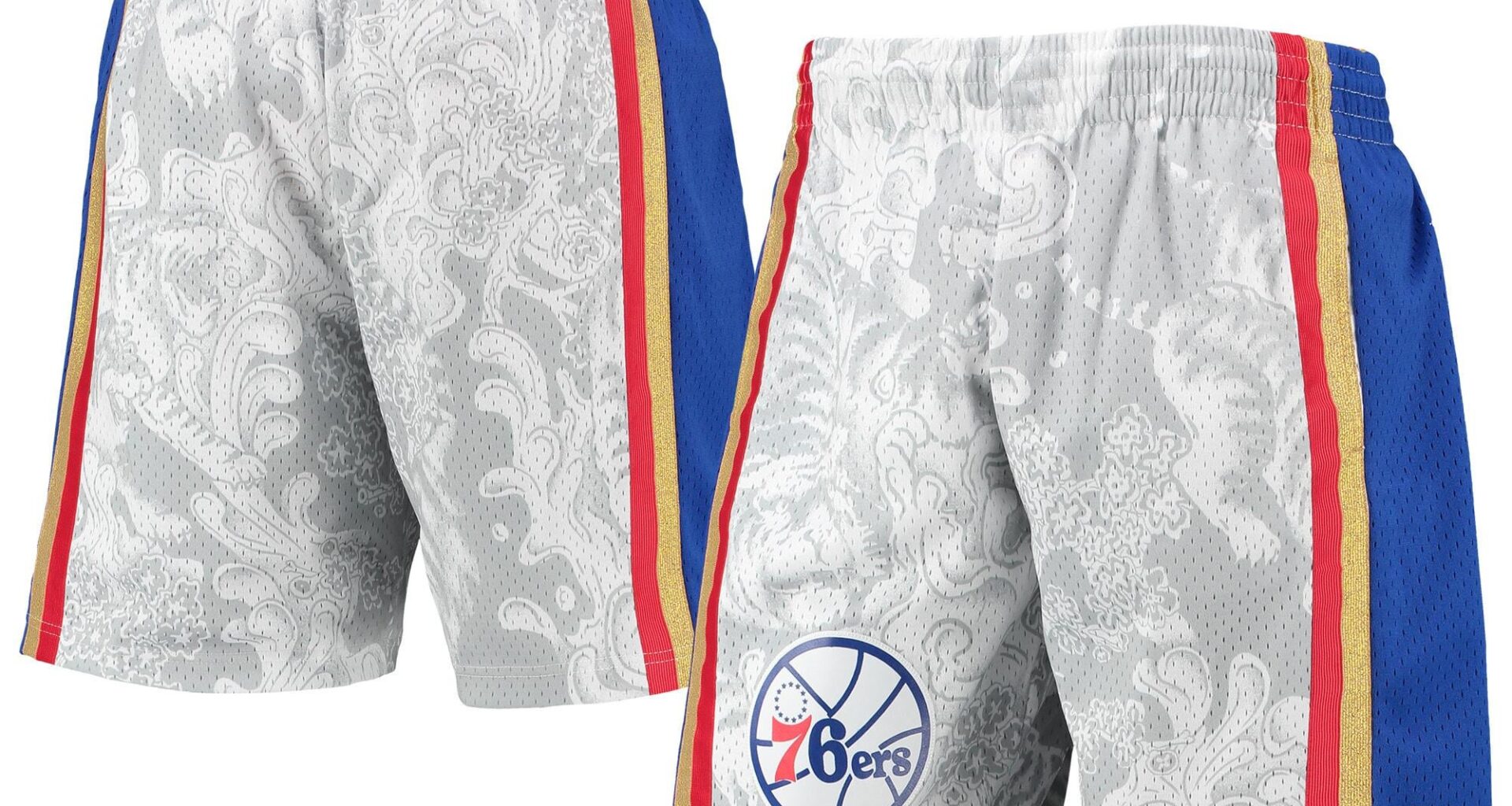 60% off Sixers Mitchell & Ness Hardwood Classics Lunar New Year Swingman Shorts