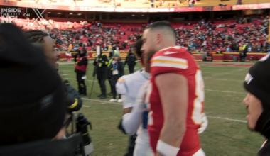 Derwin James and Travis Kelce showing respect after the game