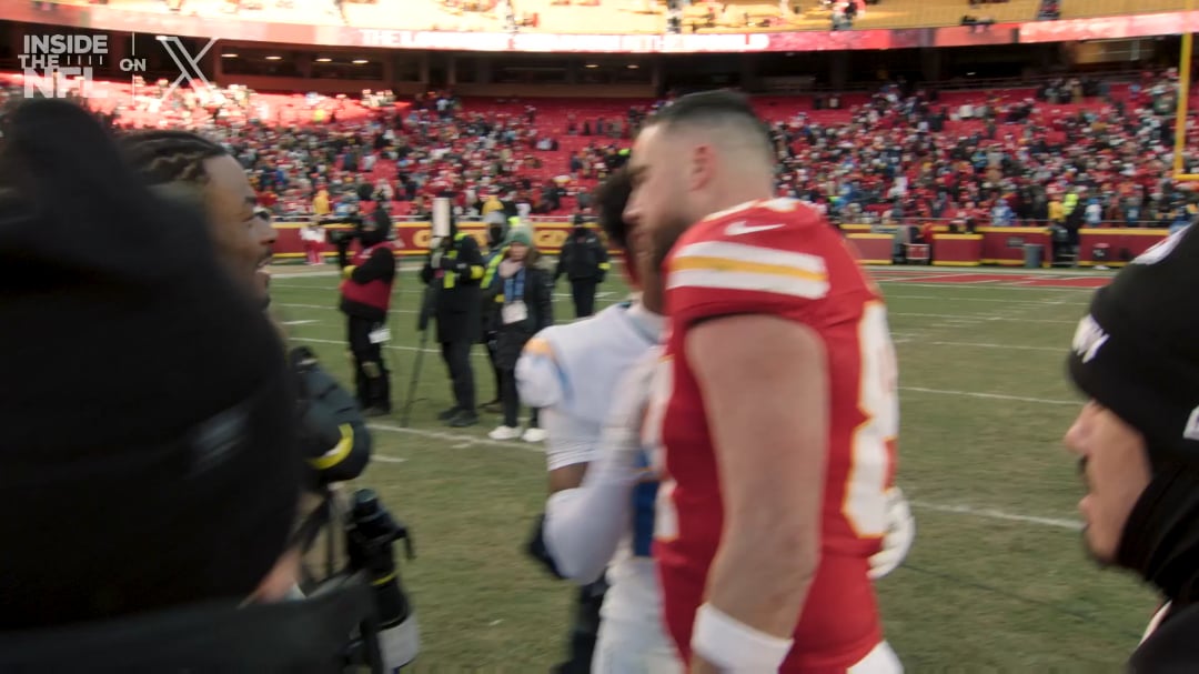 Derwin James and Travis Kelce showing respect after the game