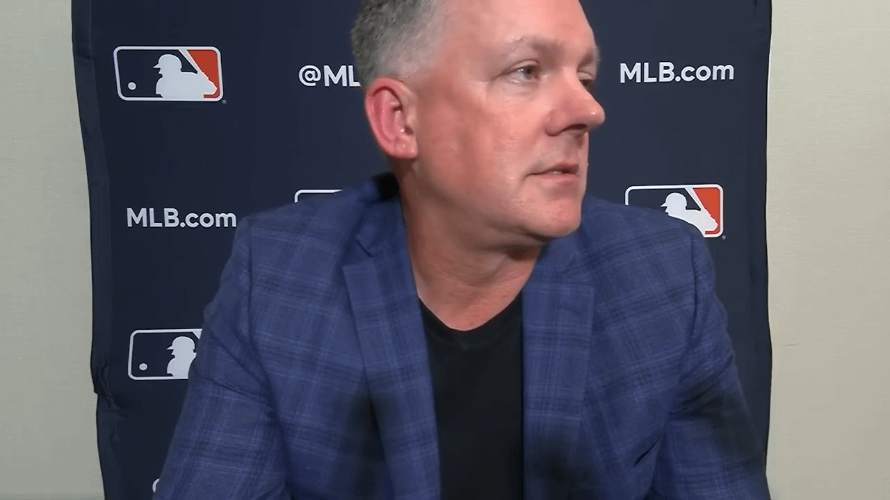 AJ Hinch thoughts on ABS system and strategy. "We'll have a running tab on who's good at it and who's not, because there might be some position players who get their privileges taken from challenging calls" (says while smiling)