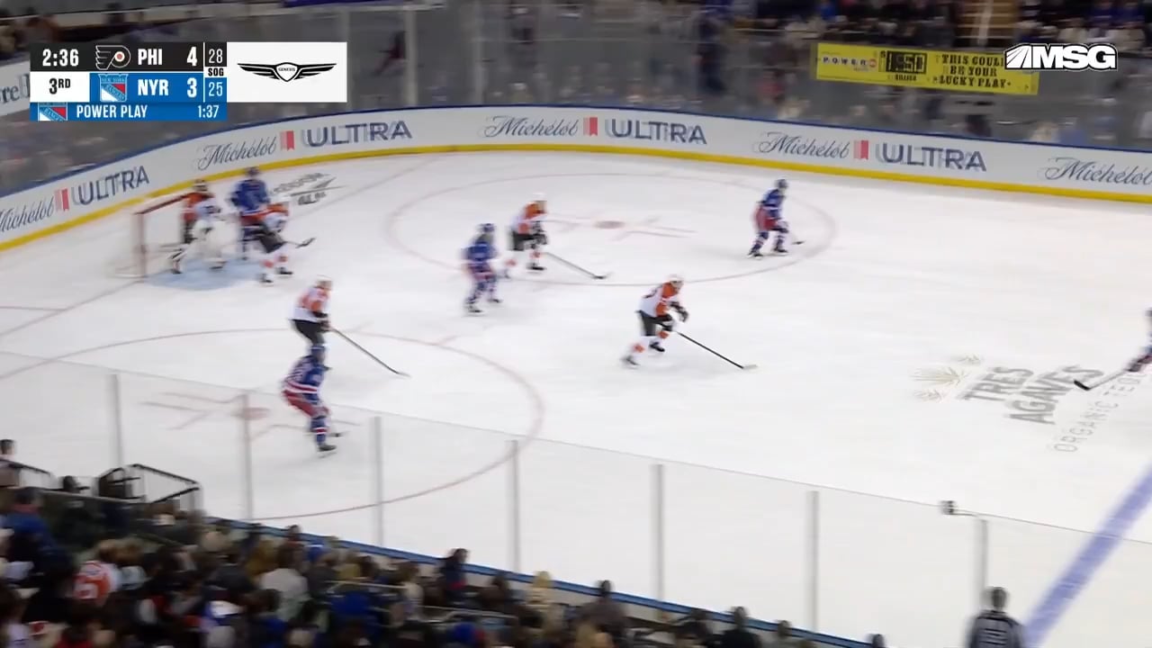 Morrow feeds Mika for a one timer on the power play and the game is tied