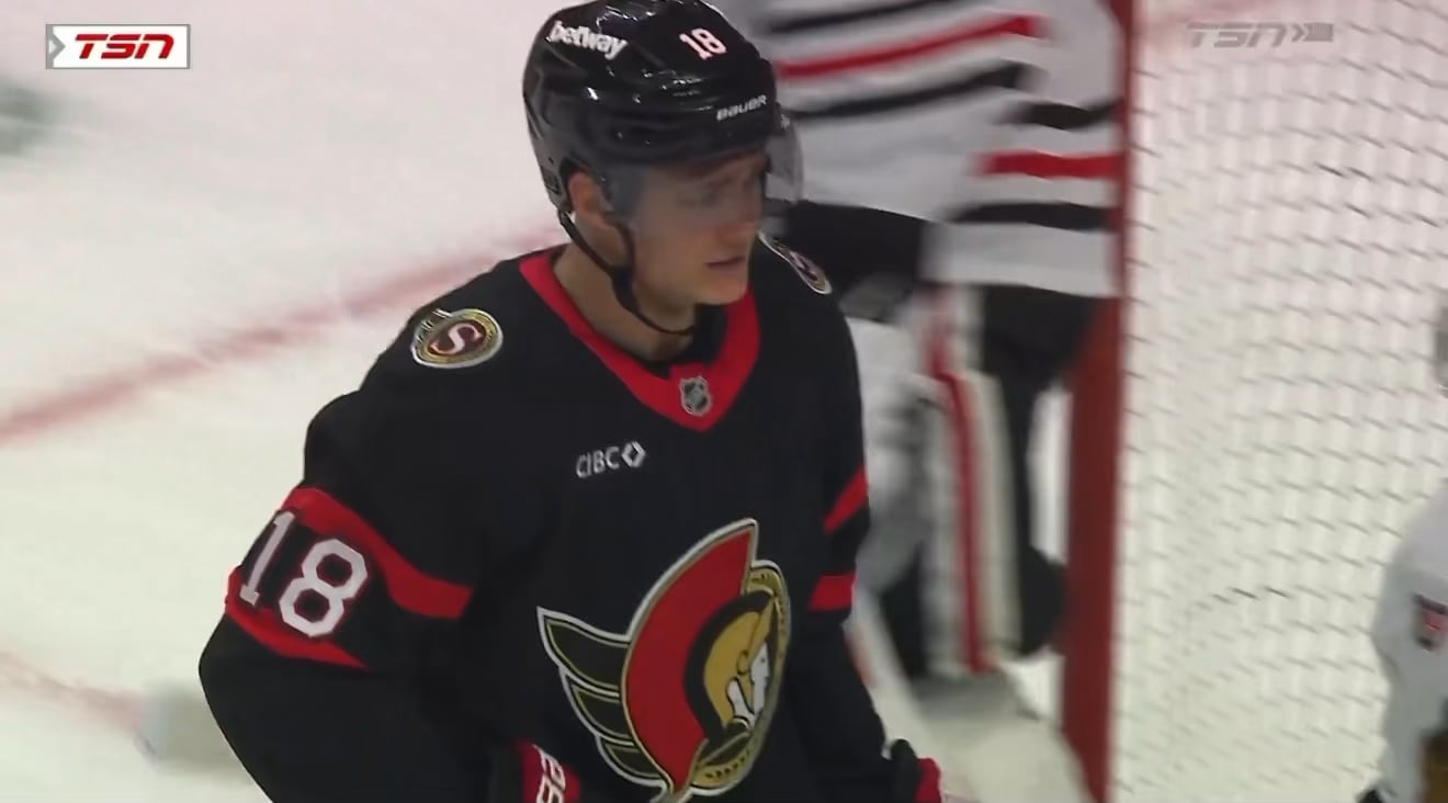 Tim Stützle eats a crosscheck