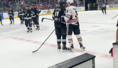 After the game the Blackhawks stuck around to shake hands with Anze Kopitar