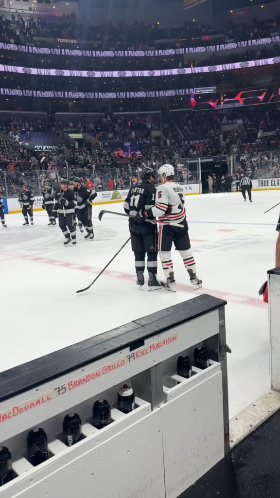 After the game the Blackhawks stuck around to shake hands with Anze Kopitar