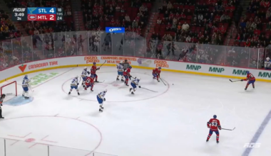 Dobson claps one over Binnington's shoulder to make it a one goal game