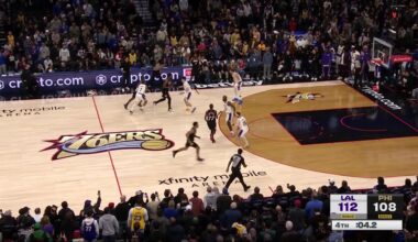 [Highlight] LeBron flies in to steal PG's inbound pass and ice a Lakers win