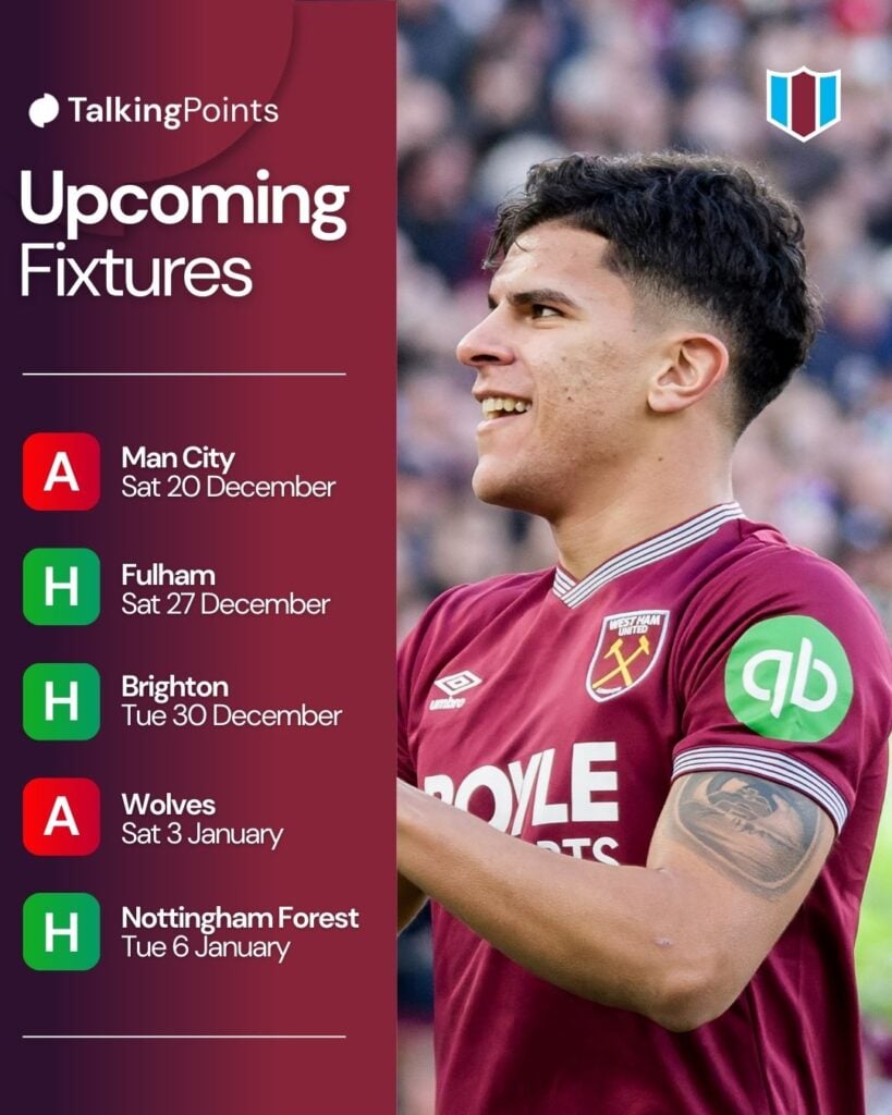 Mateus Fernandes of West Ham celebrates scoring the opening goal during the Premier League match between West Ham United and Aston Villa at London Stadium on December 14, 2025 in London, England.