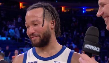 [Highlight] Jalen Brunson post game interview after Garden career high 47 points against Miami answers who had the biggest shot down the stretch: "Unfortunately I'mma say Josh. He's been a pretty terrible friend as of recently but I'mma say Josh."