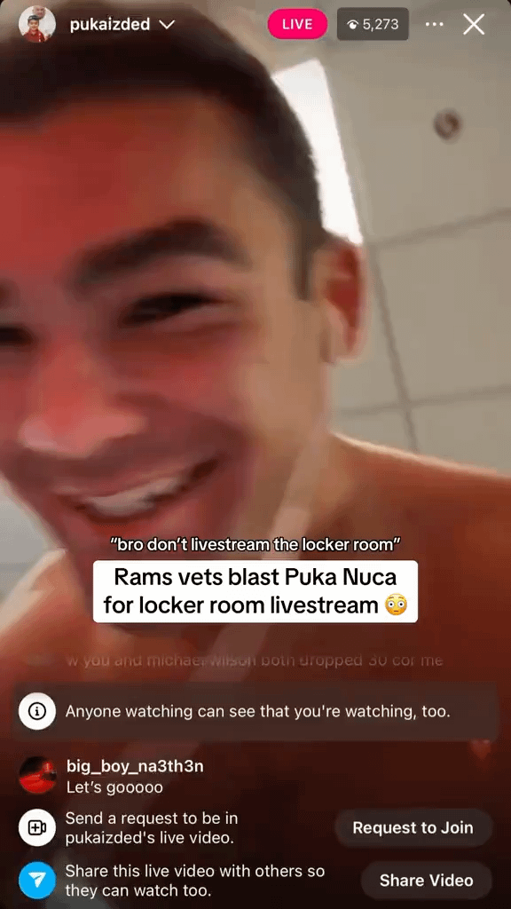 [Highlight] Puka went live in the locker room after the Rams game despite the Rams rules against doing so, and refused to stop when asked by a teammate