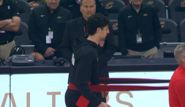 Deni Avdija working with his physical therapist, Chris Gerona, before the game last night vs. the Cavaliers. He seems to developed a secret handshake with him (20-second mark)