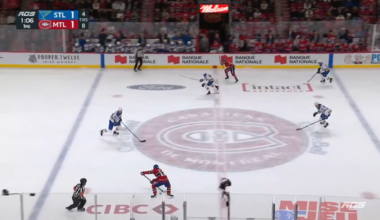 Cole Caufield beats Binnington in the last minute of the first period to give Montreal the lead