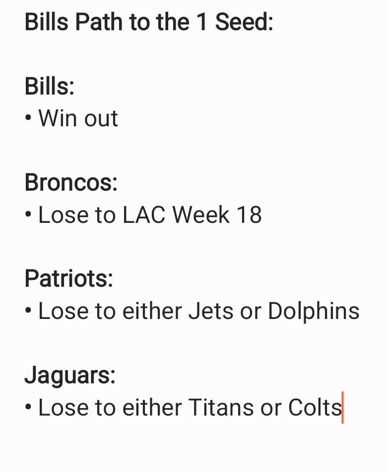 Updated path to the 1 seed with the Chargers loss tonight.