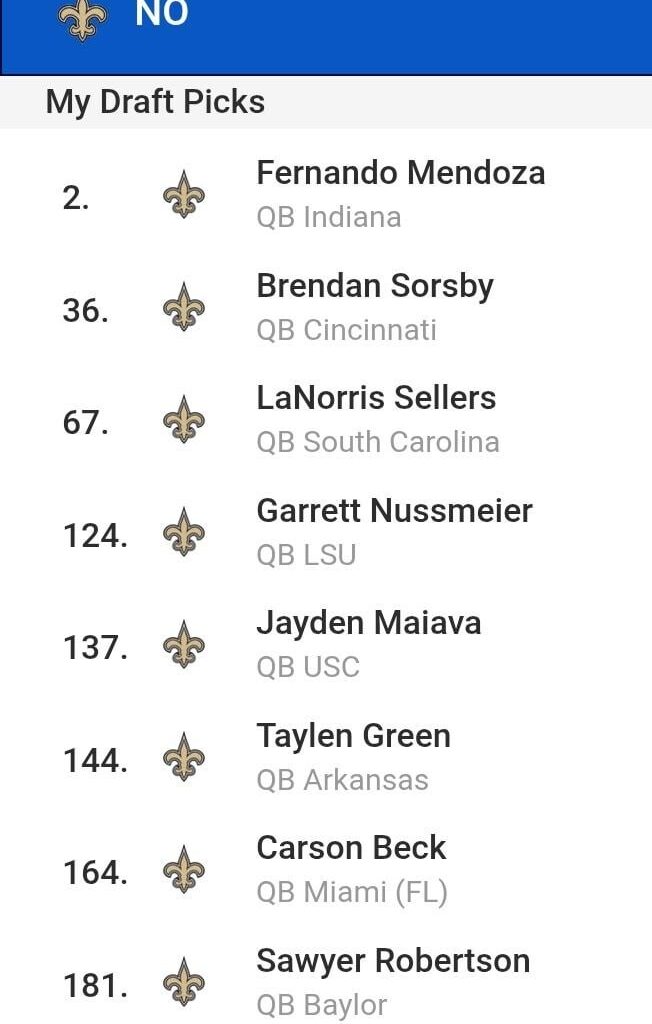 Mock Draft if we go all QB's