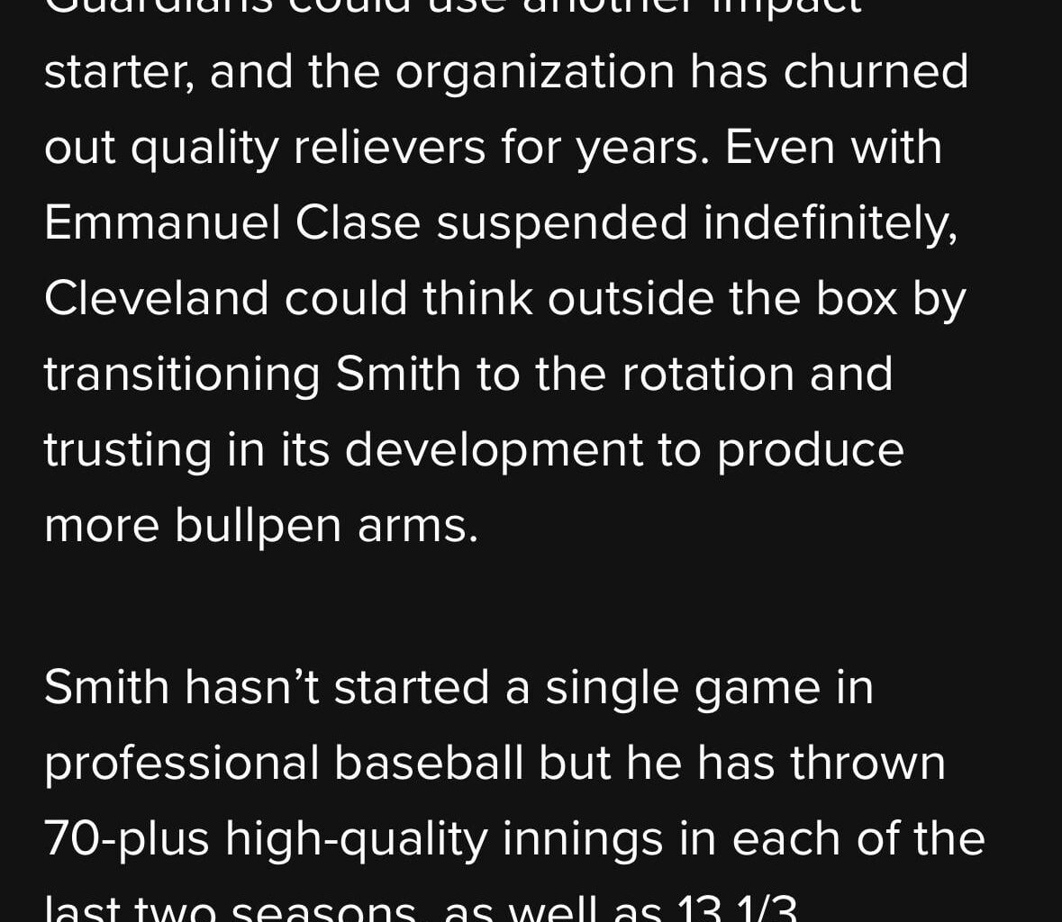 Cade Smith to the rotation? —MLB.com