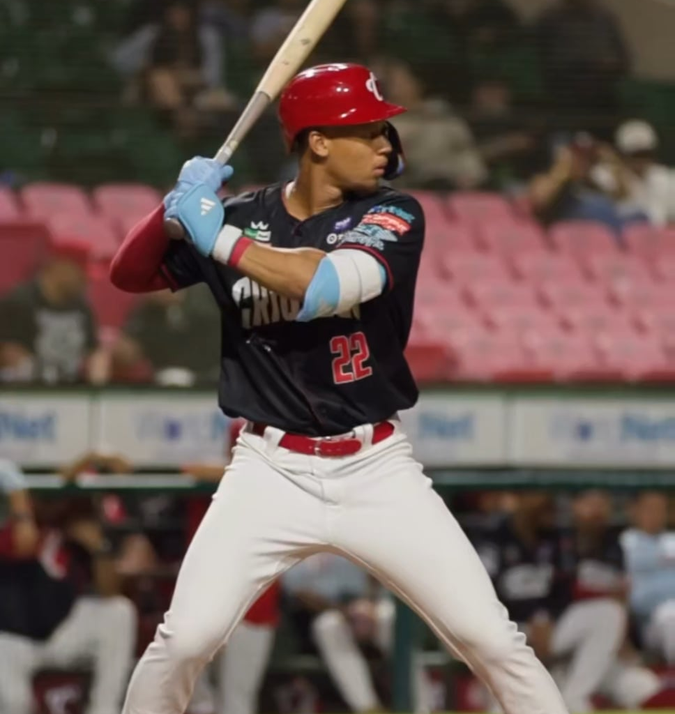 Side view of Kristian Campbell's new swing and first hit in Puerto Rico (and him almost falling over lol)