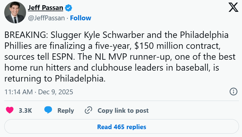 Schwarber back to the Phillies, 5 years and $150 million
