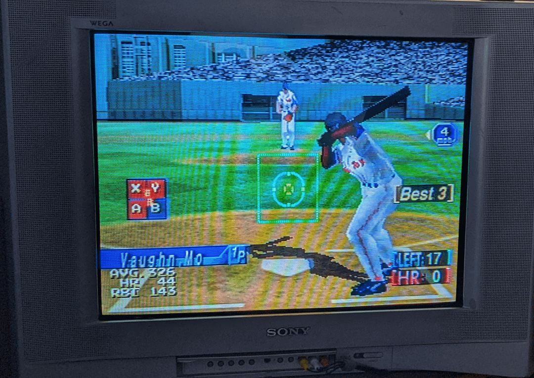 I was happy to discover World Series Baseball '98 on the Sega Saturn has Mo Vaughn's classic hunched-over batting stance.