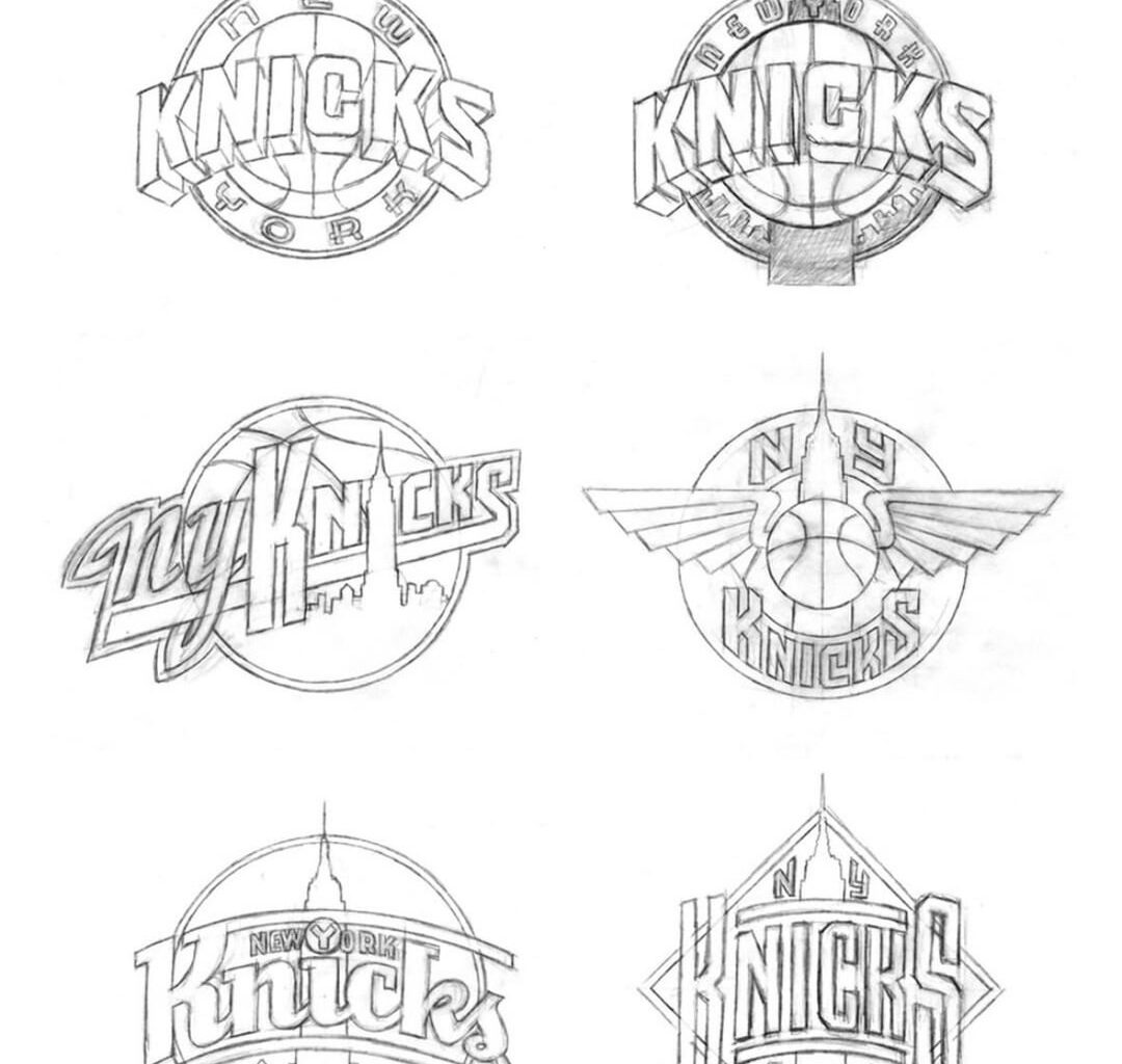 Early drafts of the New York Knicks logo designed by Michael Doret in 1992.