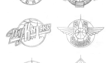 Early drafts of the New York Knicks logo designed by Michael Doret in 1992.