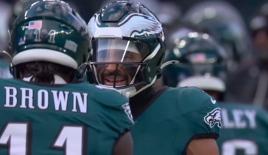 2 Weeks in a row Jalen Hurts and AJ Brown celebrate after a AJ Brown touchdown.