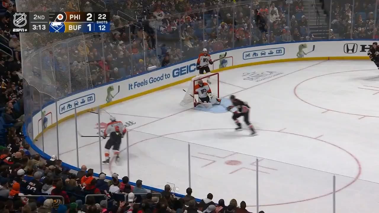 Dahlin between the legs to Thompson who scores