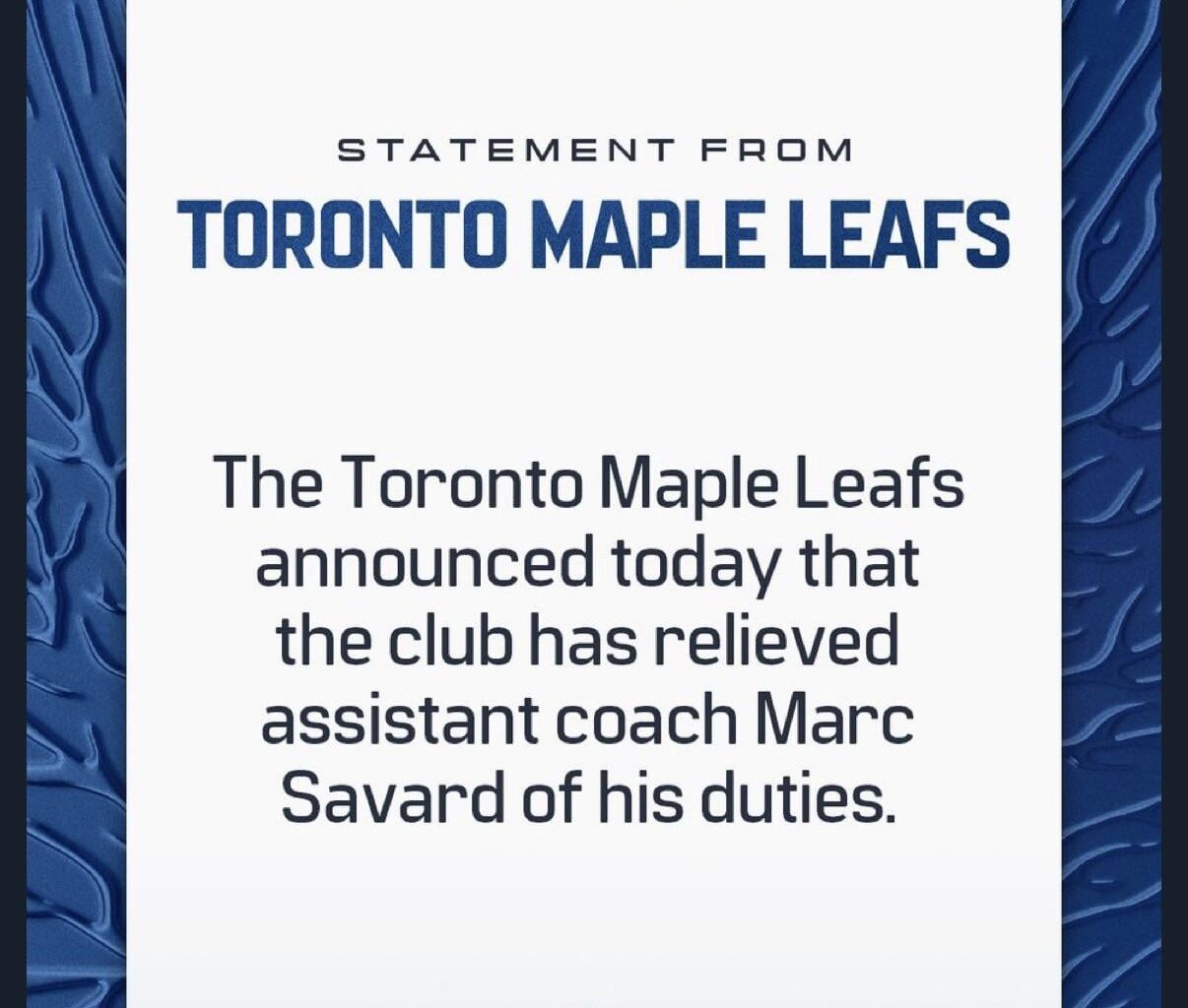 Leafs part ways with Assistant Coach Marc Savard