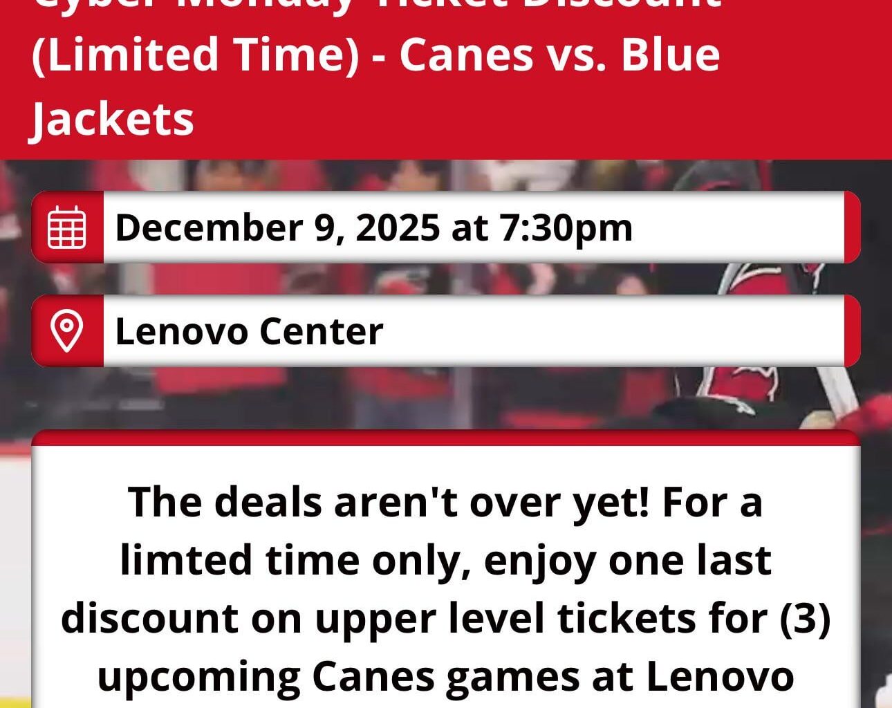 Canes Vs Blue Jackets 12/9/2025 7:30 PM Spinzo deal
