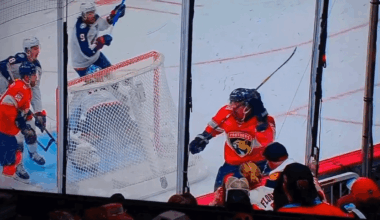 Brad Marchand’s touch of the puck was deemed a deflection and not a hand pass. It led to a good 2nd goal for FLA. The Lightning had a version of this goal recalled on Thursday.