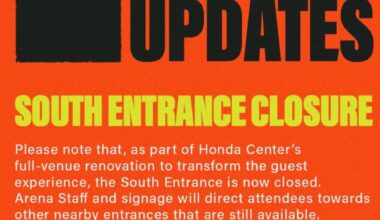 Arena Update: South/Katella entrance is closed due to renovations