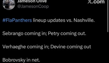 [Jameson Olive] Sebrango is in for Petry who looks like a healthy scratch for the Panthers tonight